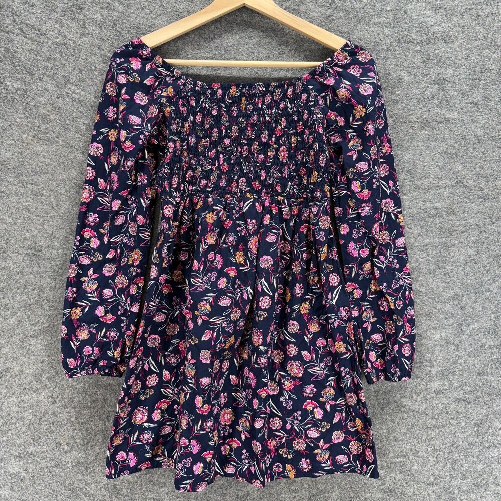 New Gap Dress Girls L Large Blue Floral Mini Short Stretch Cotton Long Sleeve